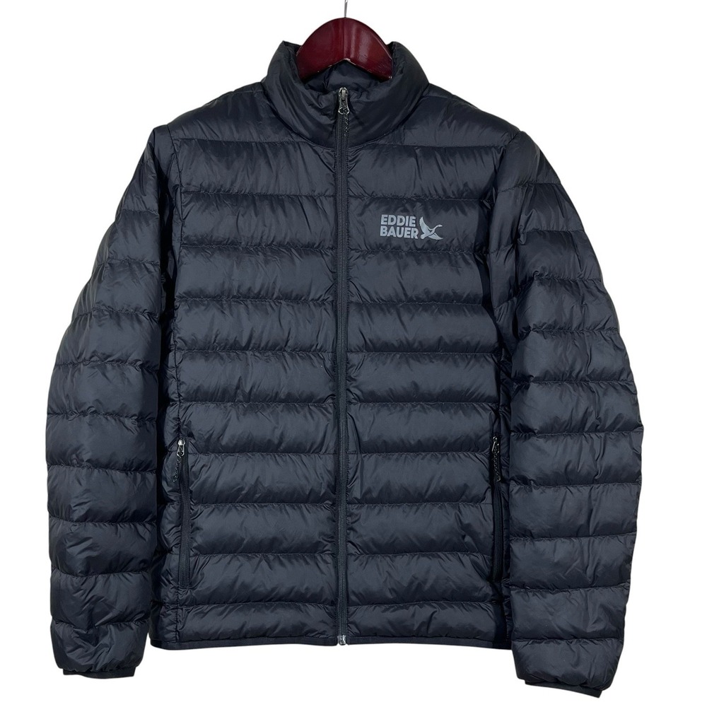Eddie Bauer EB650 Down Puffer Coat Mens S Black Full Zip LIghtweight Outdoors